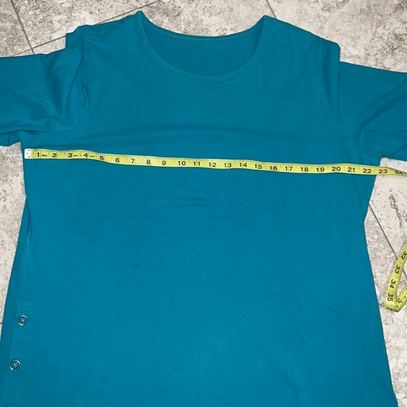 Denim & Company teal and purple 3/4 sleeve length casual soft stretchy shirts 2 - Picture 7 of 10